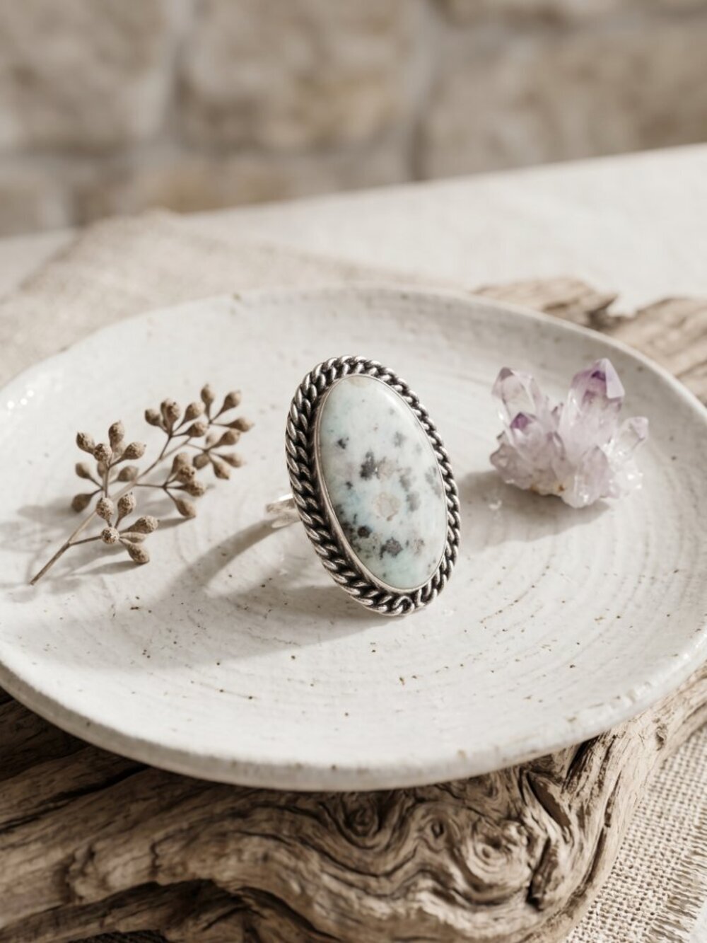 925 Sterling Silver Genuine Kiwi Jasper Ring Artisan Boho Statement Oval Sz 9 - NeoKira Unlimited