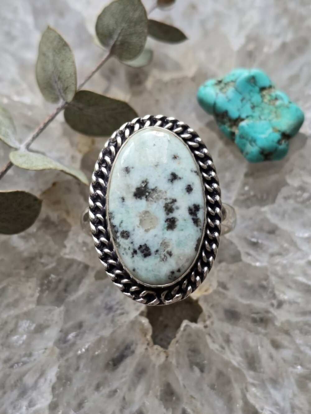 925 Sterling Silver Genuine Kiwi Jasper Ring Artisan Boho Statement Oval Sz 9 - NeoKira Unlimited