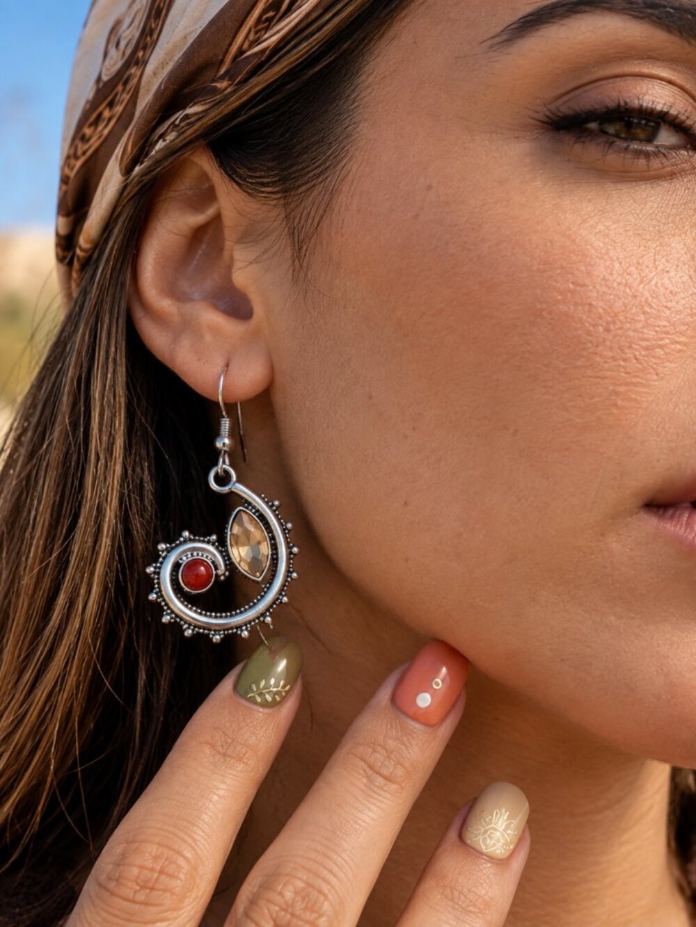 Sterling Silver Morganite Carnelian Spiral Dangle Earrings Boho Coastal 1.8" - NeoKira Unlimited