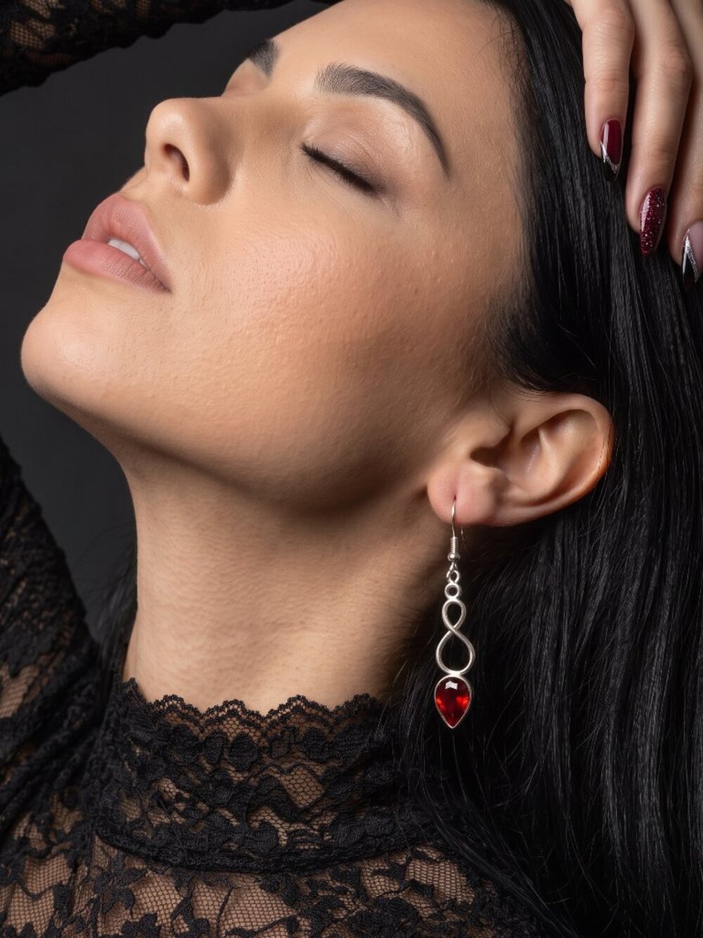 Garnet Red Teardrop Earrings 925 Sterling Silver Infinity Twist Drop 2.05" - NeoKira Unlimited