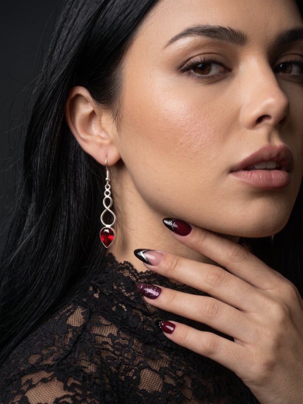 Garnet Red Teardrop Earrings 925 Sterling Silver Infinity Twist Drop 2.05" - NeoKira Unlimited