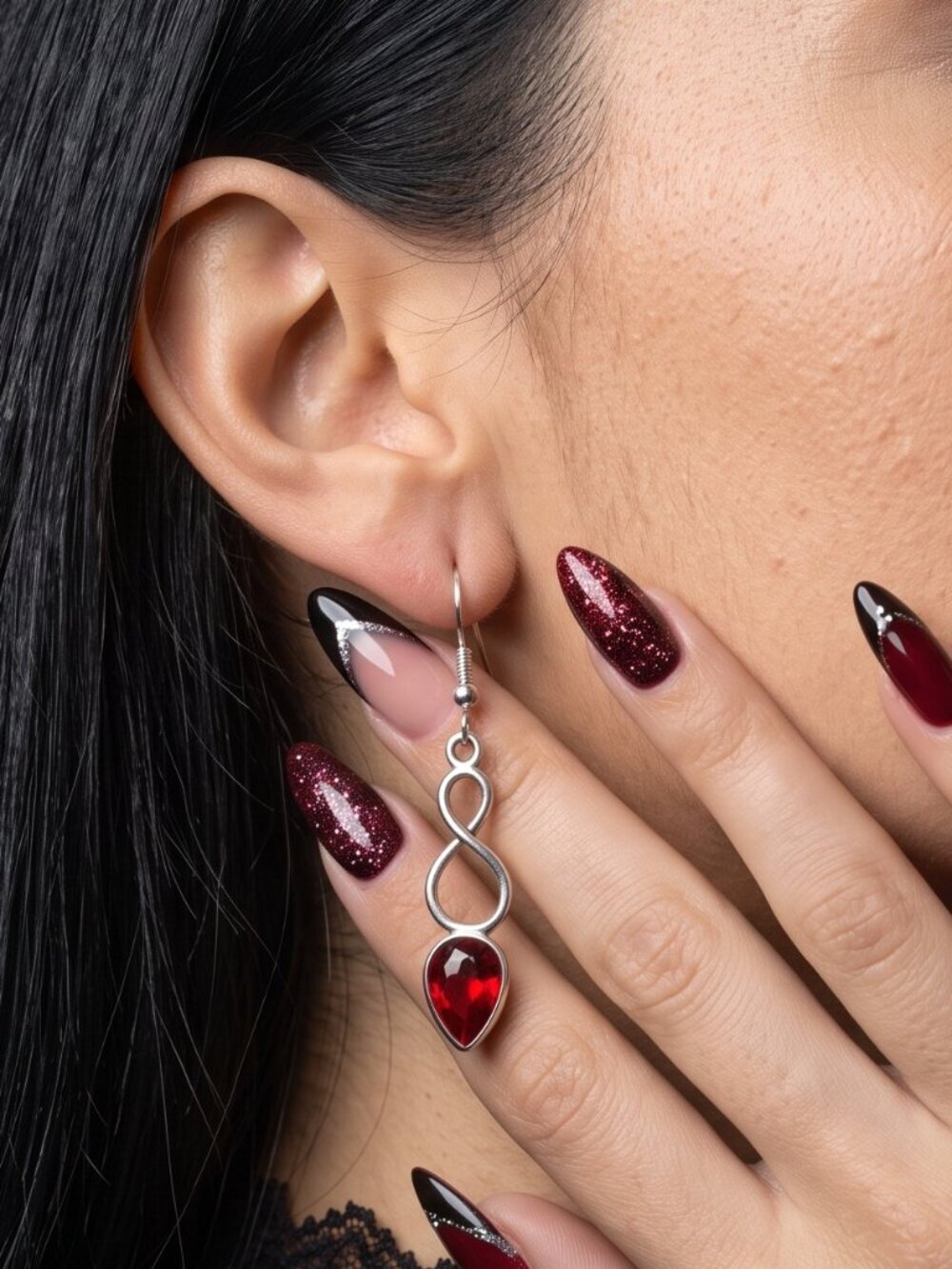 Garnet Red Teardrop Earrings 925 Sterling Silver Infinity Twist Drop 2.05" - NeoKira Unlimited