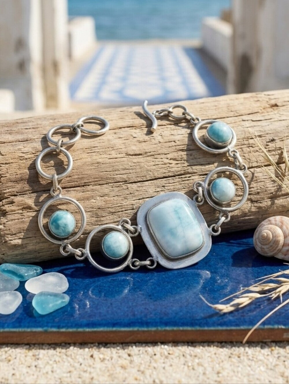 Larimar Artisan Handcrafted 925 Sterling Silver Link Bracelet Boho 7.5" - NeoKira Unlimited