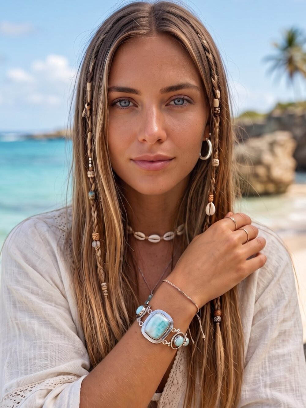 Larimar Artisan Handcrafted 925 Sterling Silver Link Bracelet Boho 7.5" - NeoKira Unlimited
