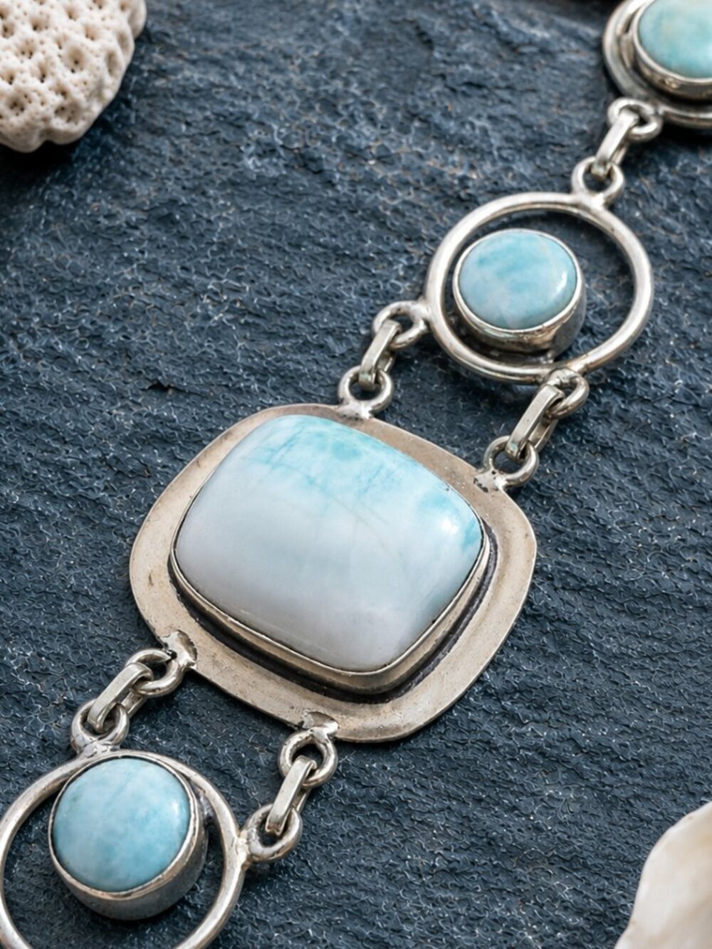 Larimar Artisan Handcrafted 925 Sterling Silver Link Bracelet Boho 7.5" - NeoKira Unlimited