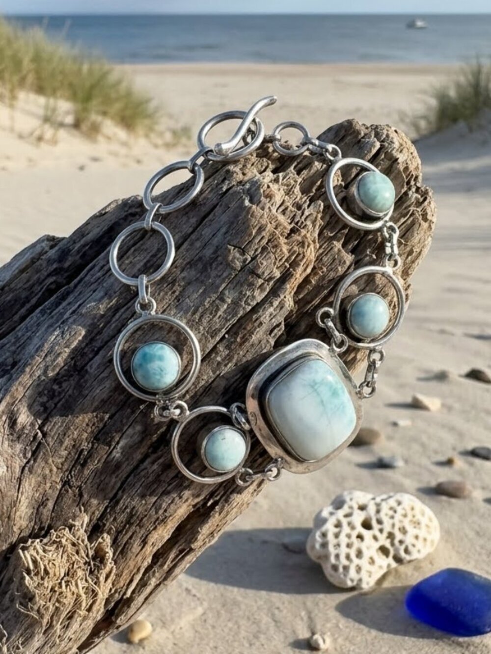 Larimar Artisan Handcrafted 925 Sterling Silver Link Bracelet Boho 7.5" - NeoKira Unlimited