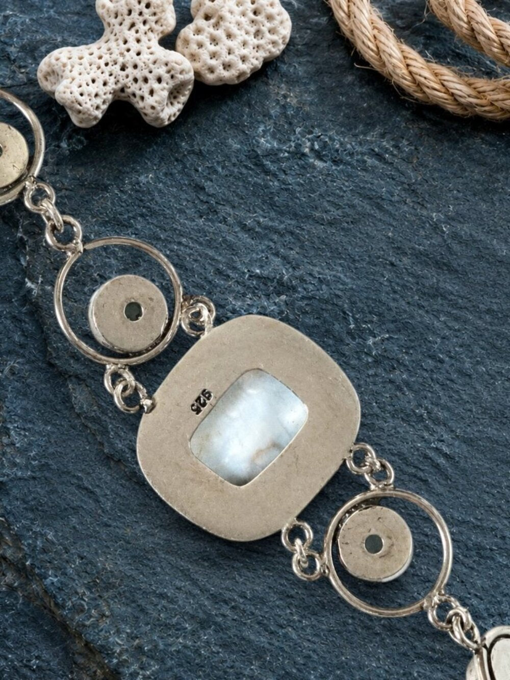 Larimar Artisan Handcrafted 925 Sterling Silver Link Bracelet Boho 7.5" - NeoKira Unlimited