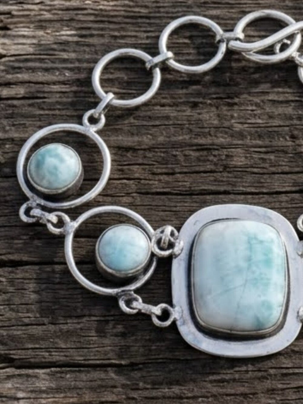 Larimar Artisan Handcrafted 925 Sterling Silver Link Bracelet Boho 7.5" - NeoKira Unlimited