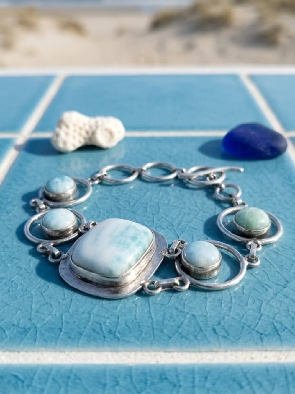 Larimar Artisan Handcrafted 925 Sterling Silver Link Bracelet Boho 7.5" - NeoKira Unlimited