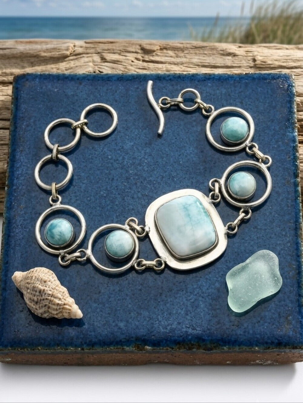 Larimar Artisan Handcrafted 925 Sterling Silver Link Bracelet Boho 7.5" - NeoKira Unlimited