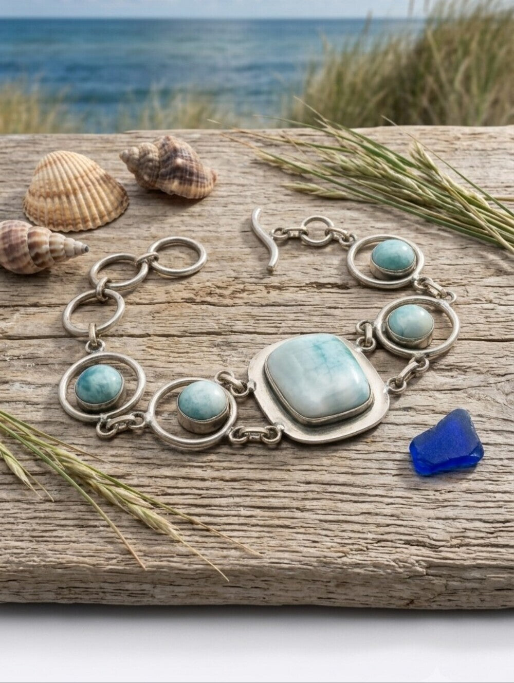 Larimar Artisan Handcrafted 925 Sterling Silver Link Bracelet Boho 7.5" - NeoKira Unlimited
