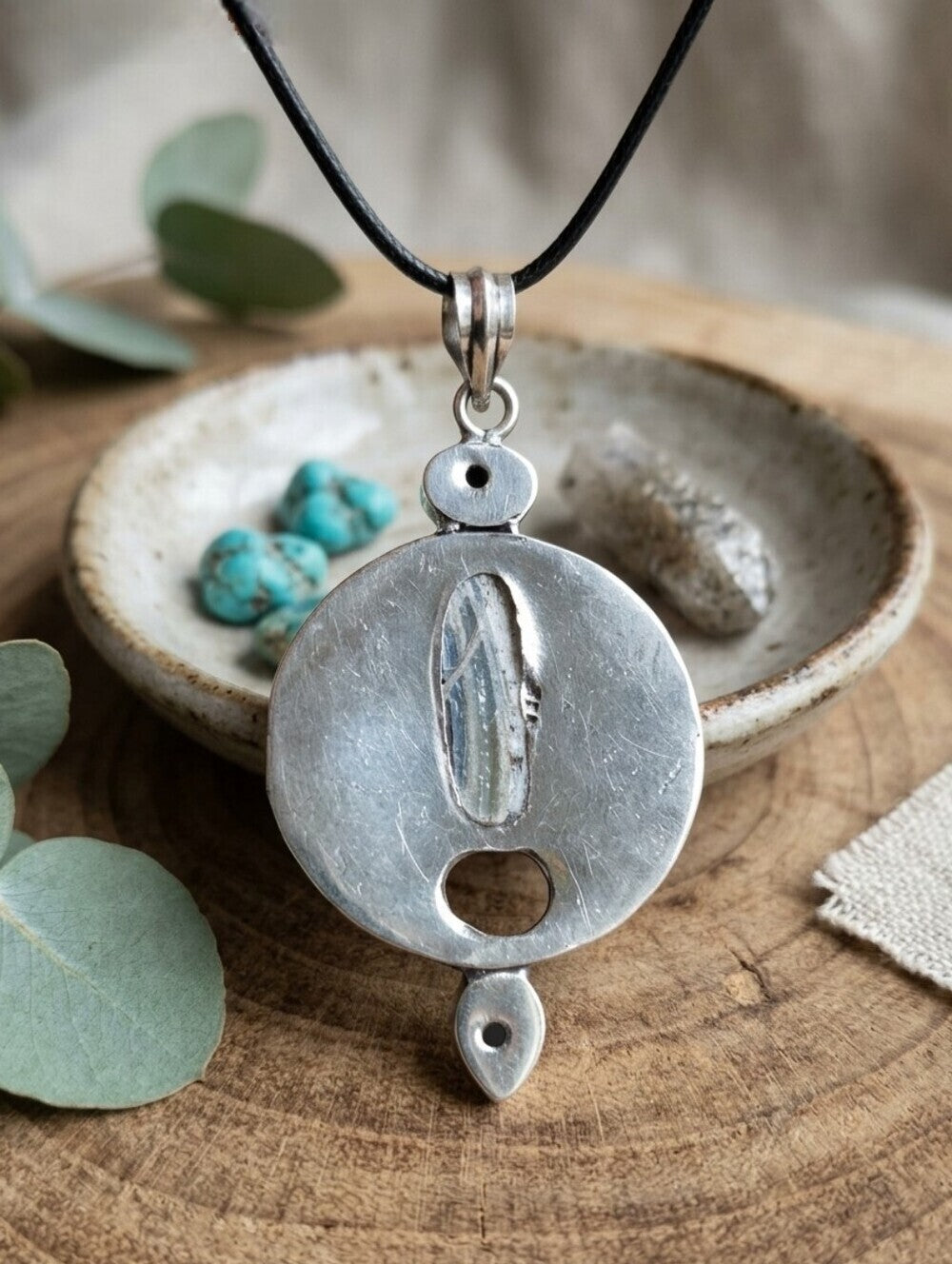 Abalone Shell Pendant Necklace 925 Sterling Silver Bohemian Oxidized Black 1.95" - NeoKira Unlimited