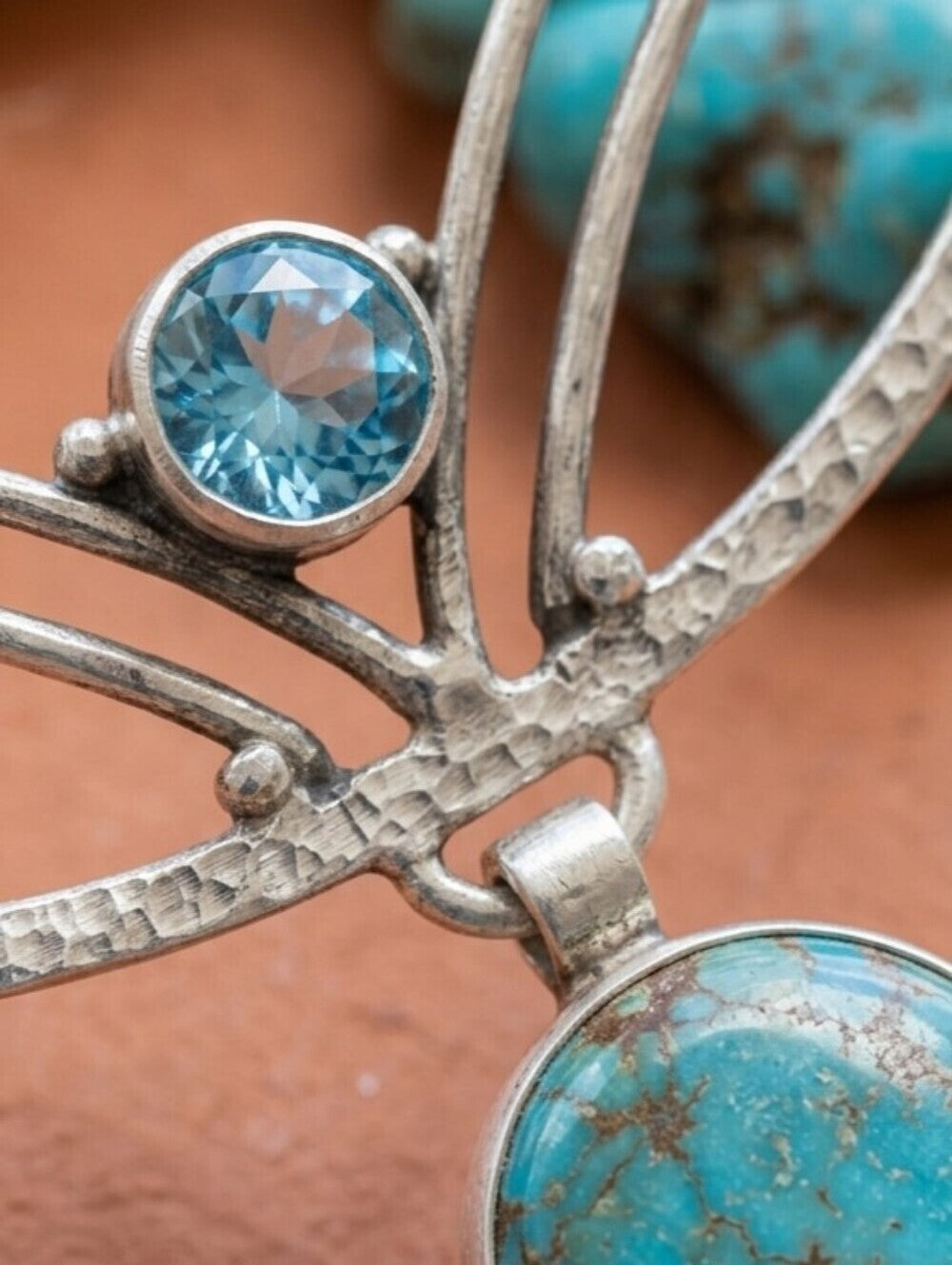 925 Sterling Silver Genuine Turquoise and Blue Topaz Crescent Necklace 20" - NeoKira Unlimited
