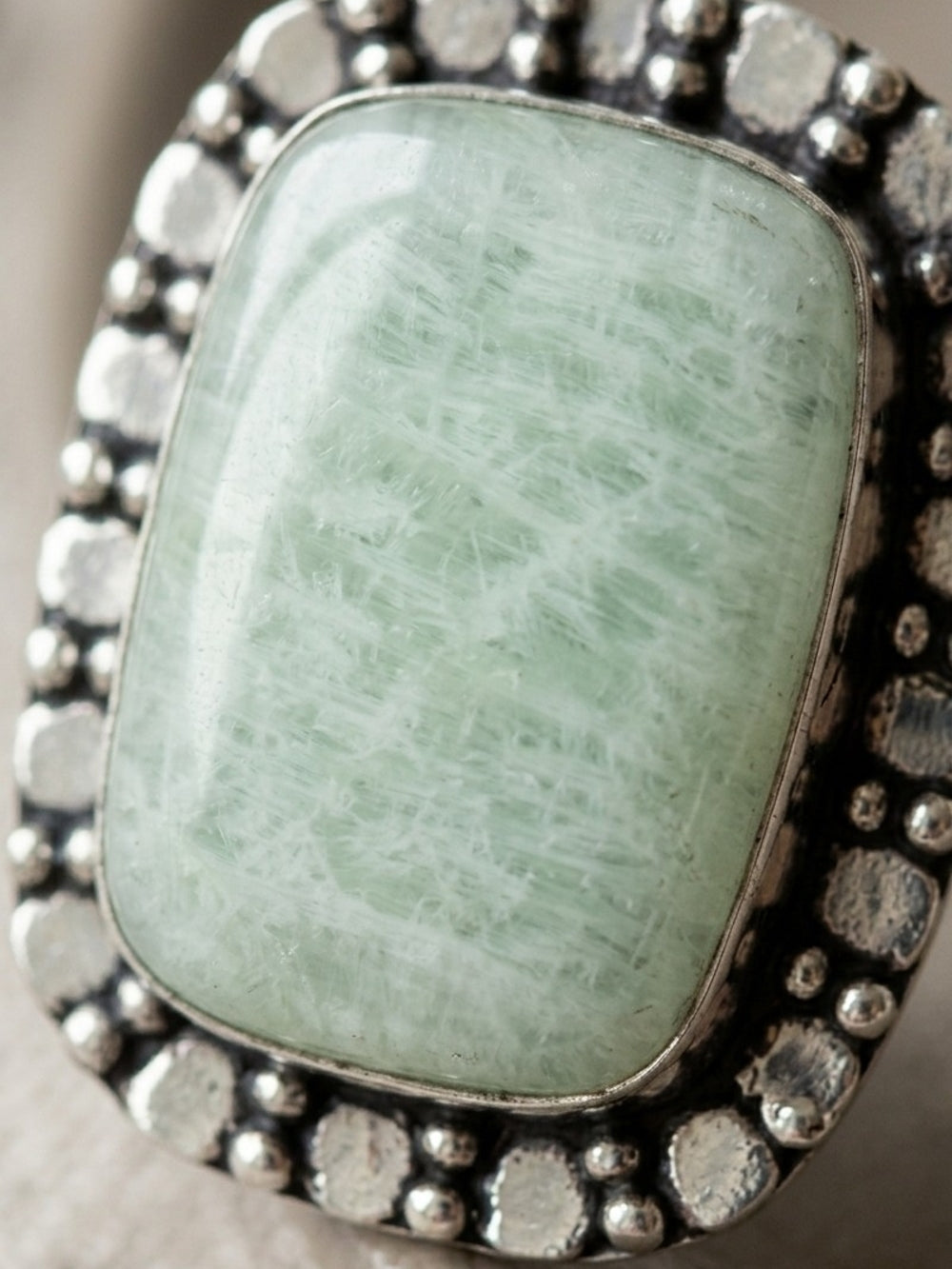 Amazonite Statement Ring 925 Sterling Silver Beaded Halo Santa Fe Boho Size 8.5 - NeoKira Unlimited