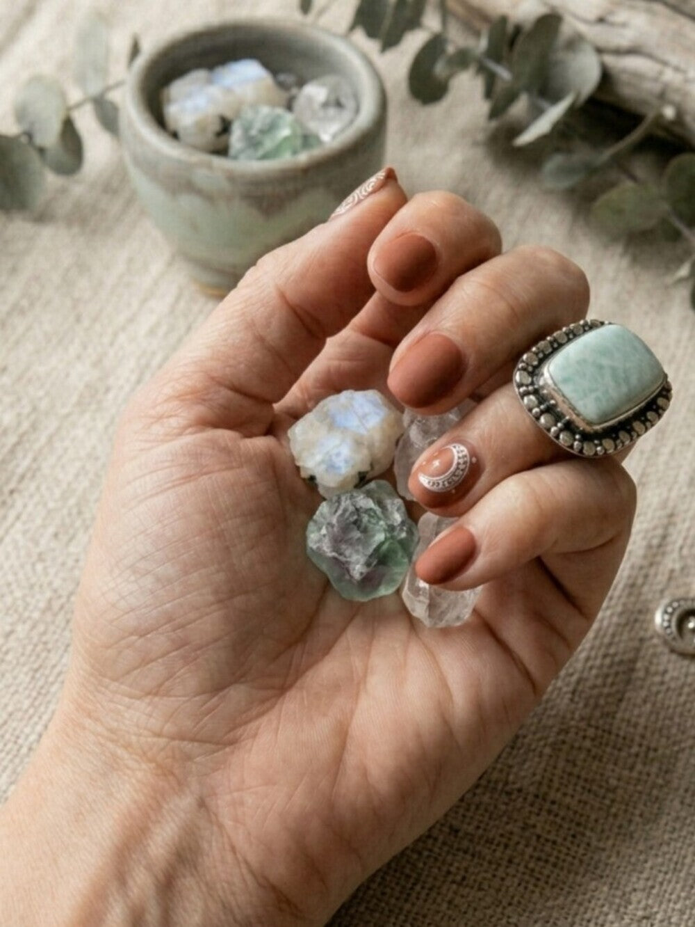Amazonite Statement Ring 925 Sterling Silver Beaded Halo Santa Fe Boho Size 8.5 - NeoKira Unlimited
