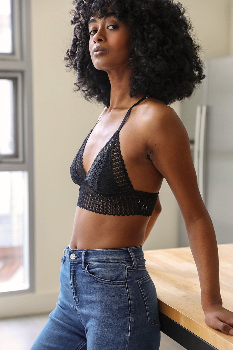 Lace Boho Racerback Bralette Bralette Leto Collection Small Black 