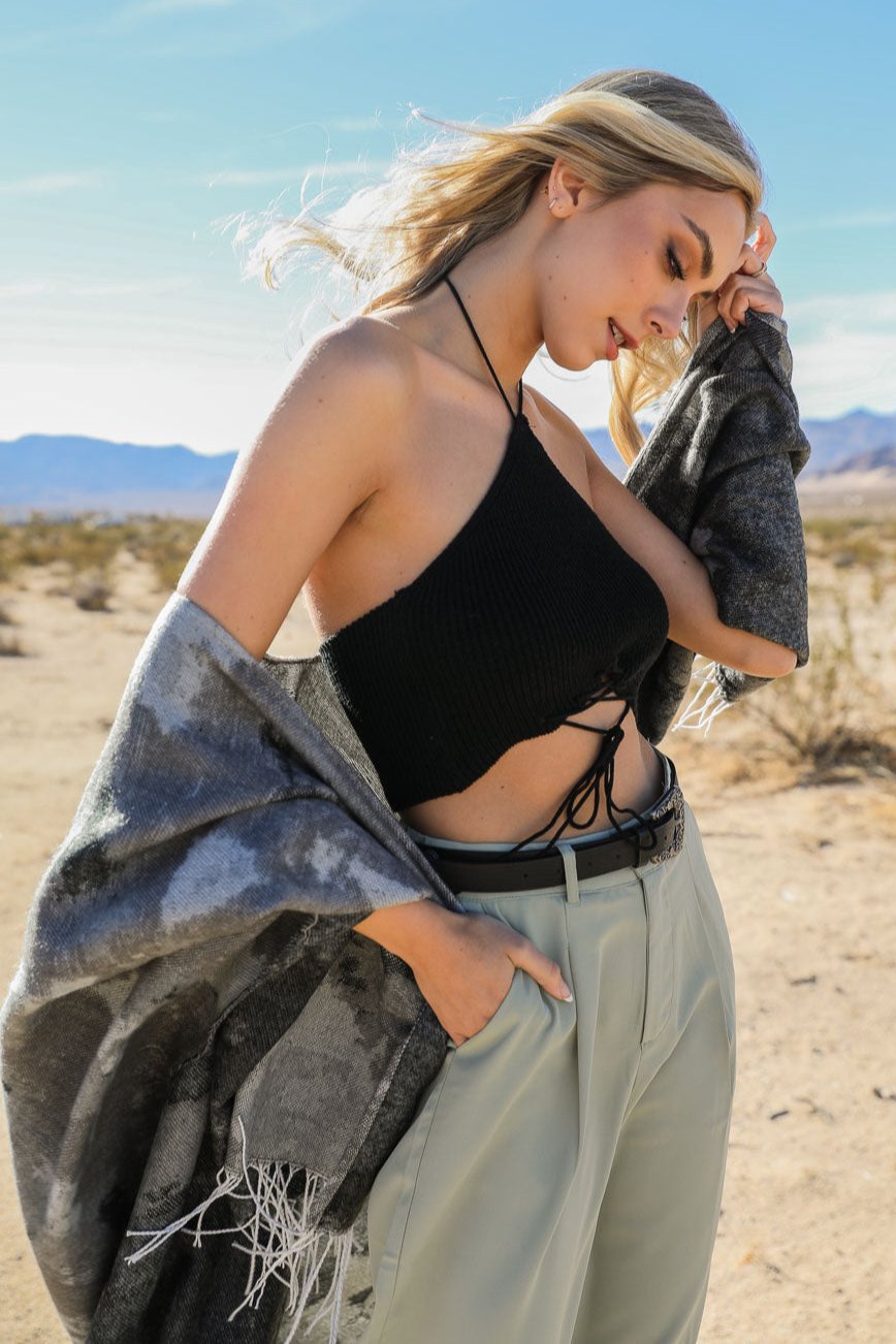 Lace-up Halter Knit Bralette - NeoKira Unlimited