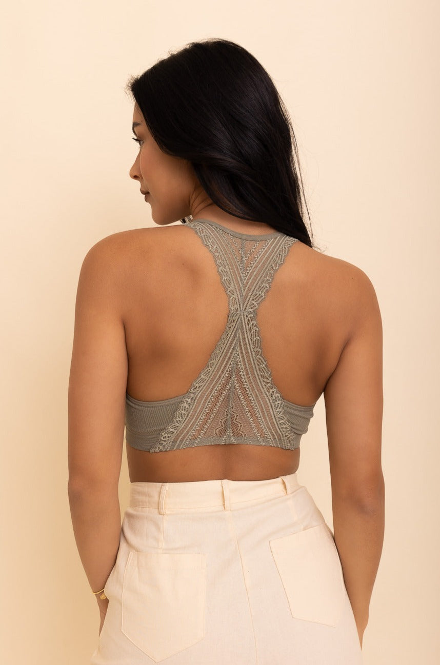 Lacey Racerback Seamless Bralette – Soft Wireless Lace Comfort - NeoKira Unlimited