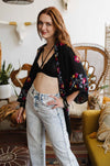 Lightweight Anemone Embroidered Kimono One Size / Black