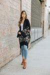 Long Floral Kimono Cardigan Kimono Leto Collection Black  