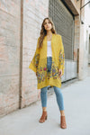 Long Floral Kimono Cardigan Mustard