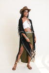 Longline Tassel Border Kimono One Size / Black