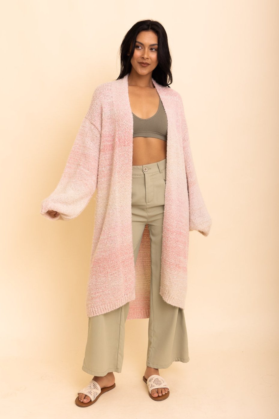 Lounge Around Longline Ombre Cardigan Ponchos Leto Collection One Size Blush 