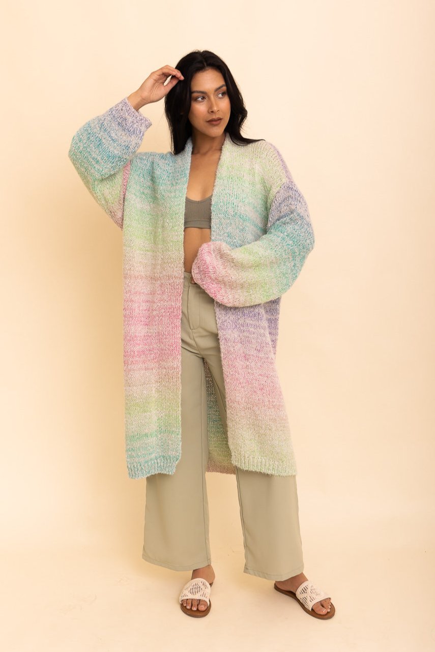 Lounge Around Longline Ombre Cardigan Ponchos Leto Collection One Size Rainbow 