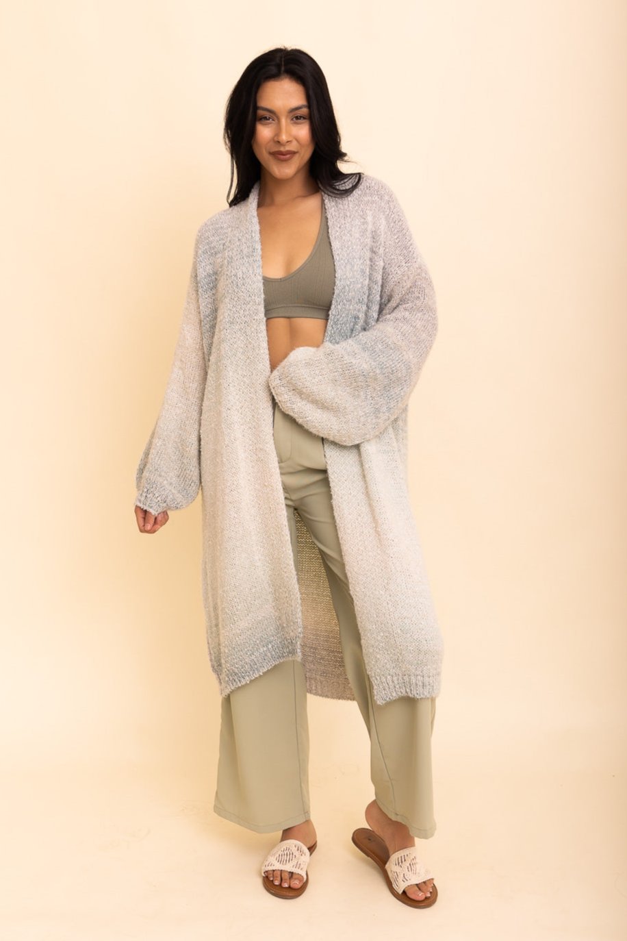 Lounge Around Longline Ombre Cardigan Ponchos Leto Collection One Size Sage 