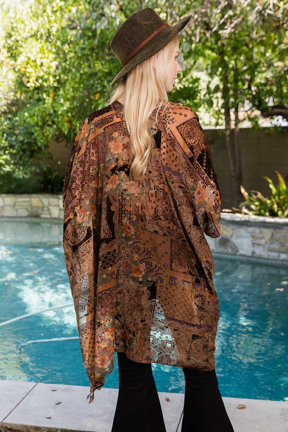 Mandala Bloom Intricate Velvet Henna Pattern Kimono - NeoKira Unlimited