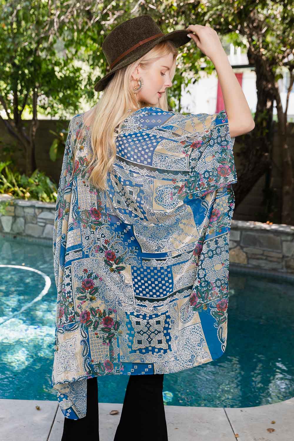 Mandala Bloom Intricate Velvet Henna Pattern Kimono - NeoKira Unlimited