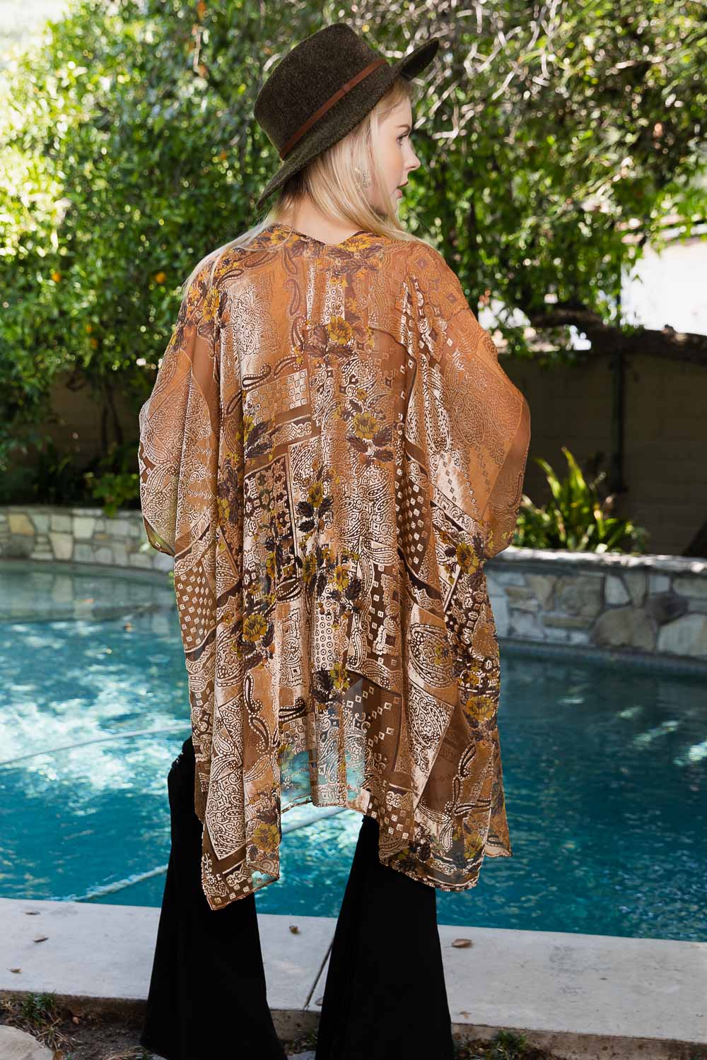 Mandala Bloom Intricate Velvet Henna Pattern Kimono - NeoKira Unlimited