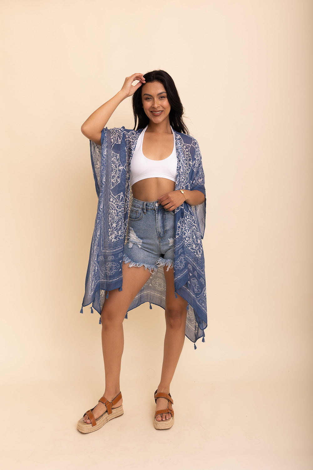 Mandala Tassel Kimono Kimono Leto Collection One Size Navy 