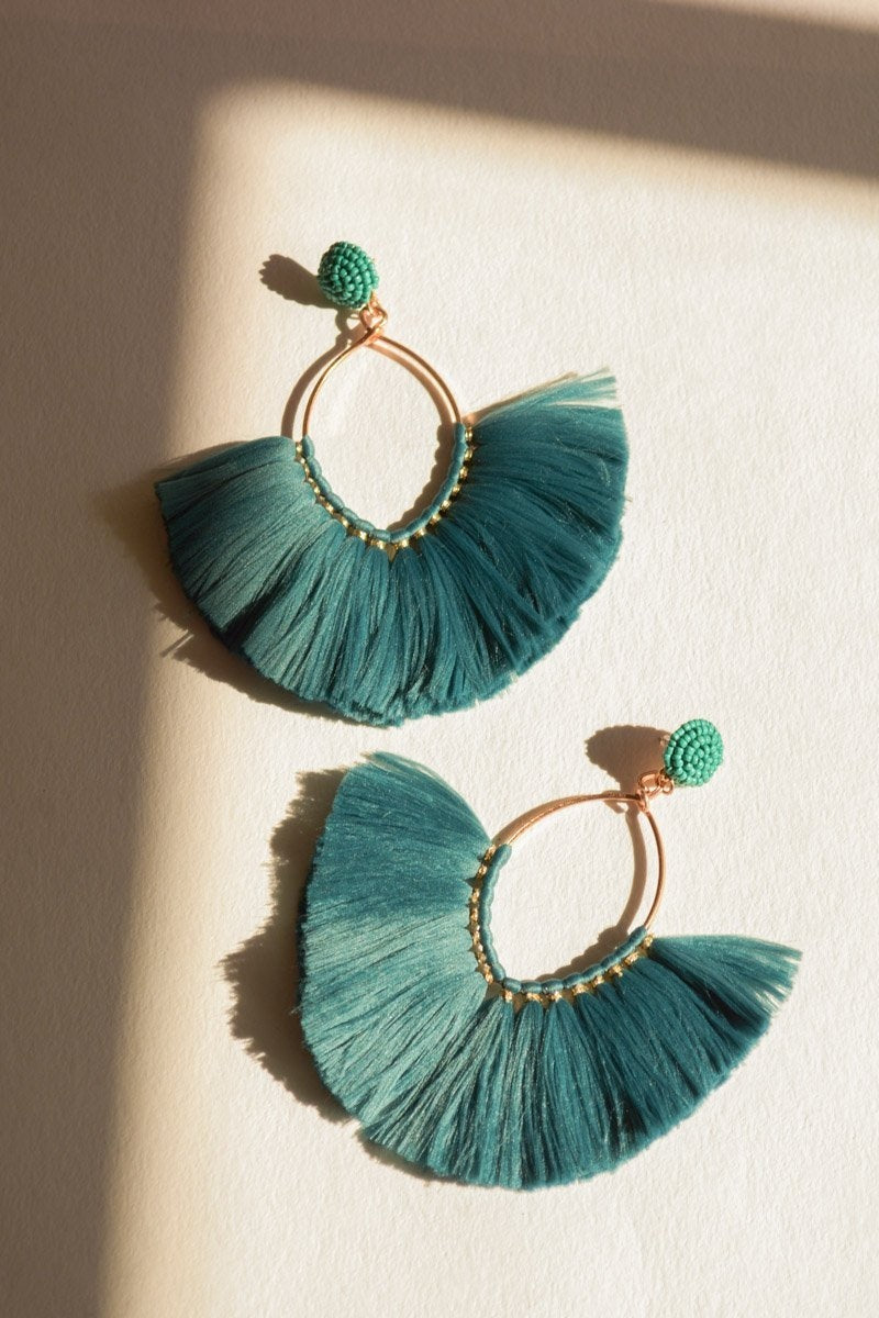 Marquise Hoop & Fan Earrings Earrings Leto Collection Teal  