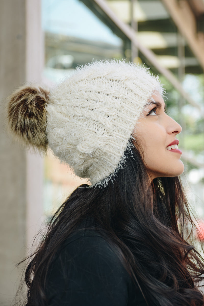 Mohair Fur Knit Pom Beanie - NeoKira Unlimited