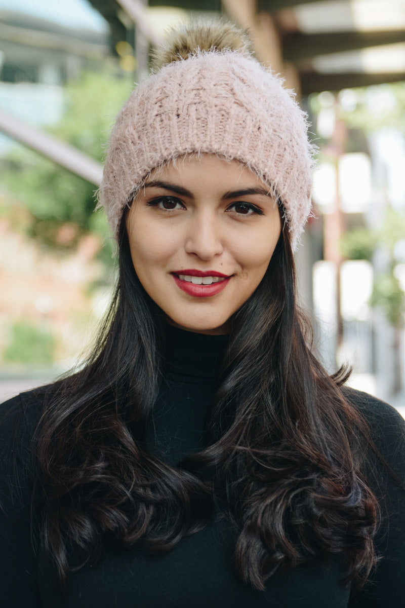 Mohair Fur Knit Pom Beanie - NeoKira Unlimited