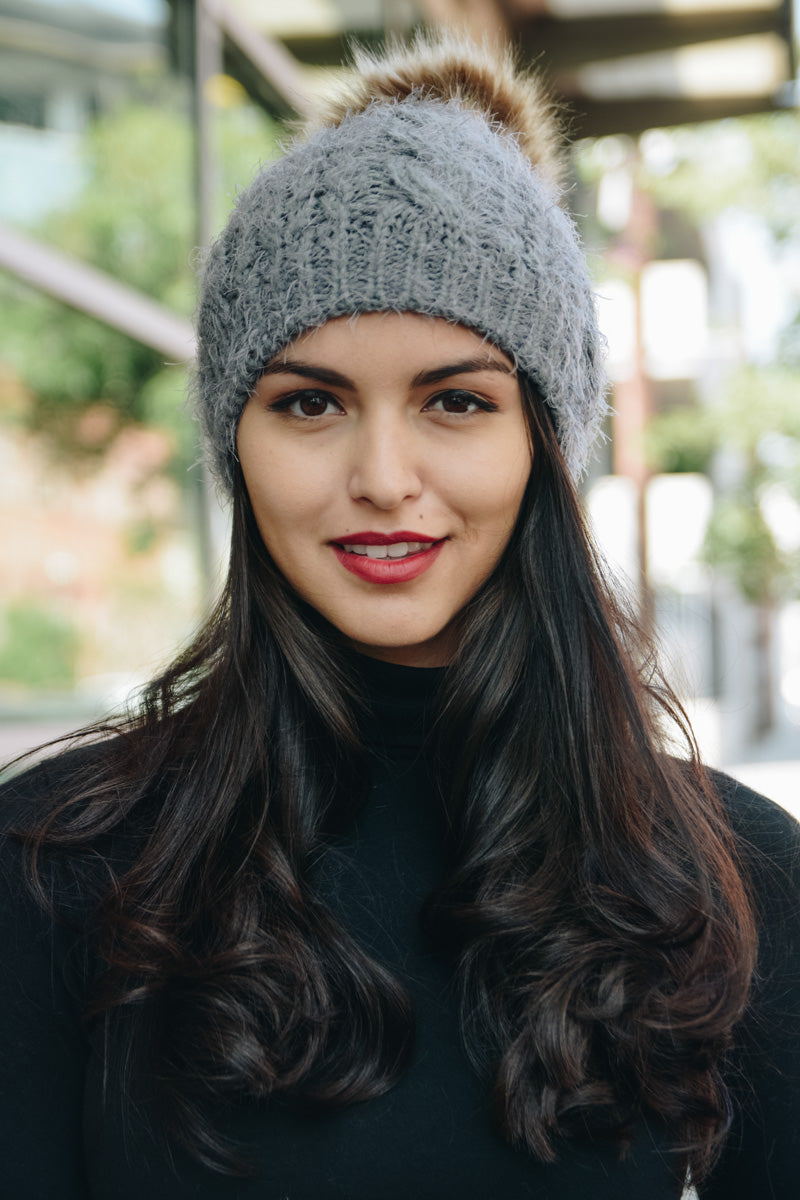 Mohair Fur Knit Pom Beanie - NeoKira Unlimited