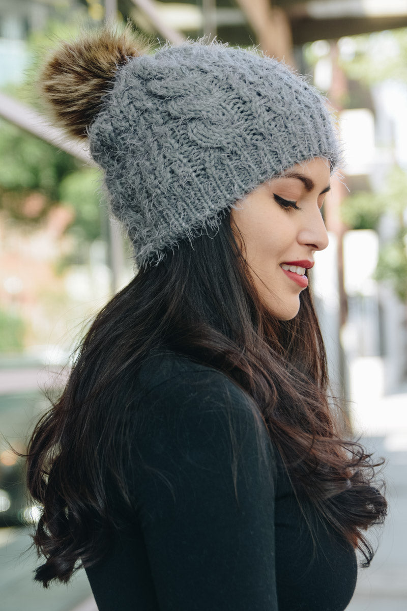 Mohair Fur Knit Pom Beanie - NeoKira Unlimited