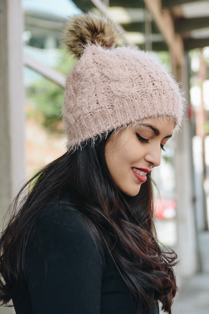 Mohair Fur Knit Pom Beanie - NeoKira Unlimited