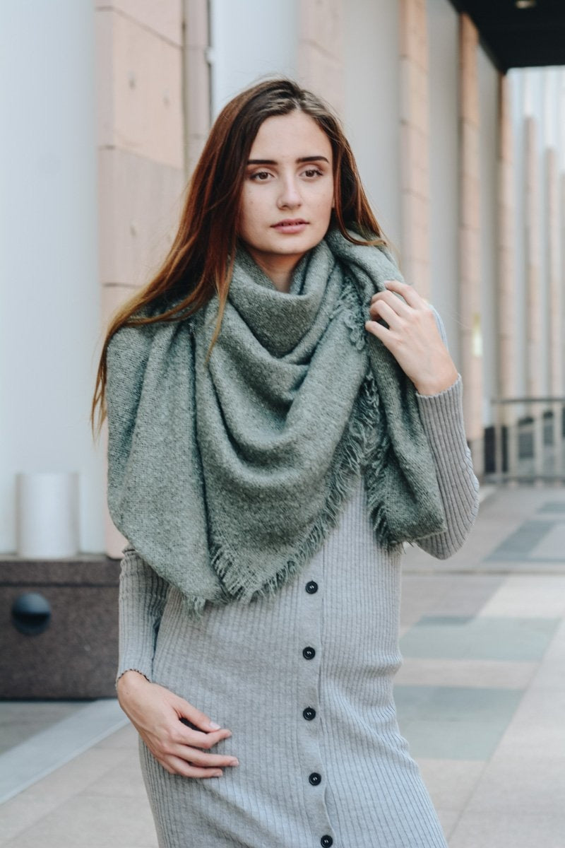 Mohair Square Blanket Scarf Scarves Leto Collection Sage  