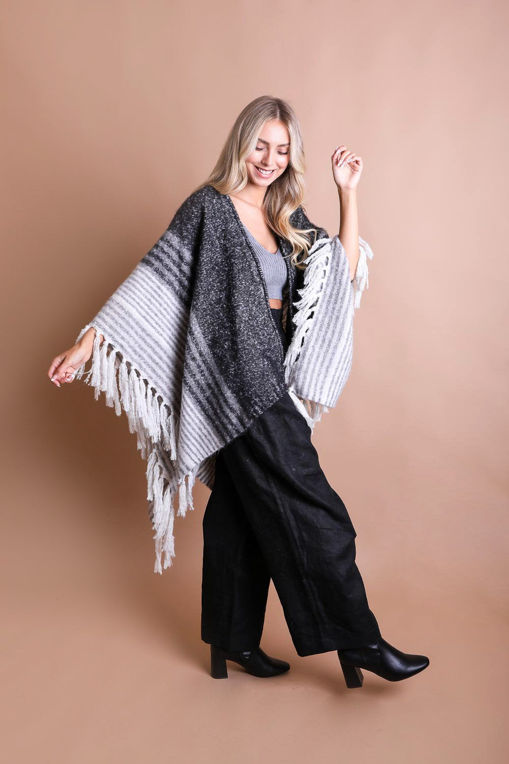 Mohair Striped Ruana Ponchos Leto Collection   