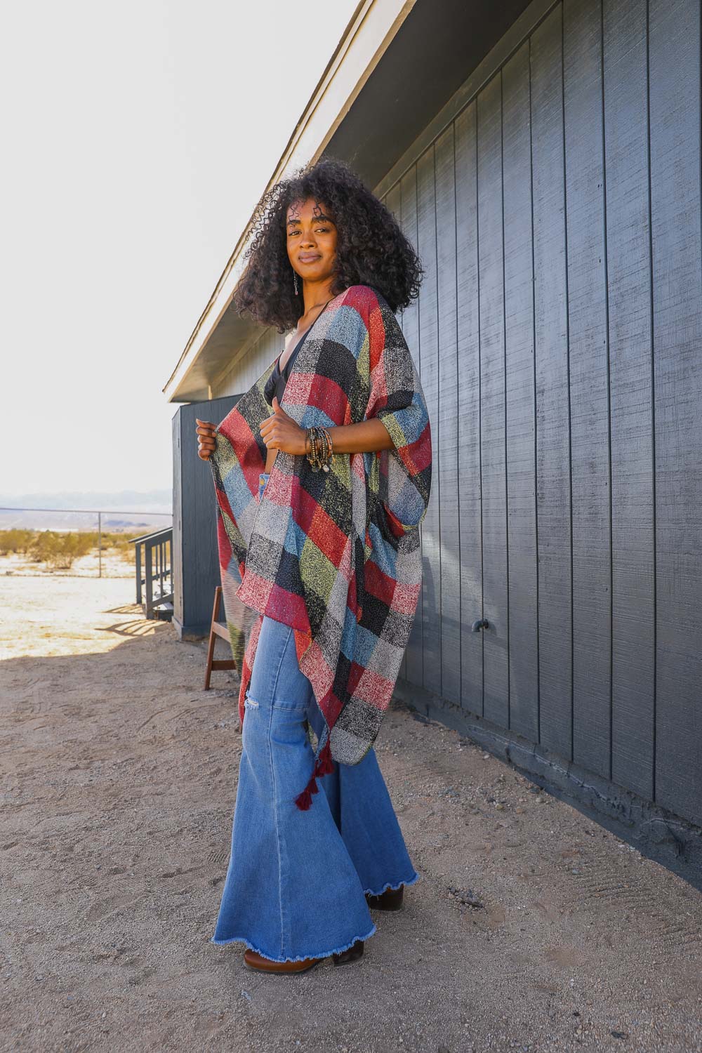 Multi-Color Buffalo Checkered Kimono Kimono Leto Collection   