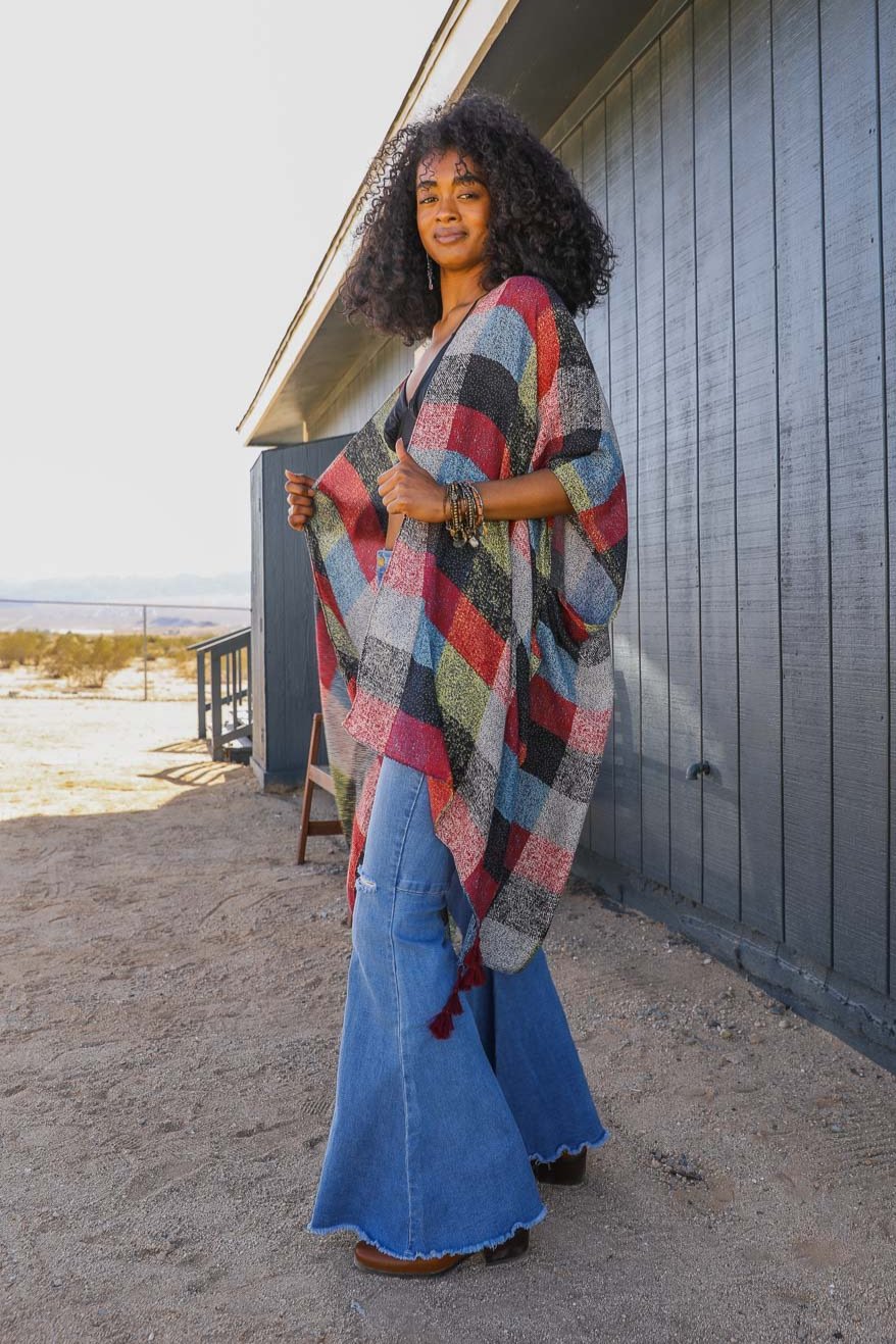 Multi-color Buffalo Checkered Kimono - NeoKira Unlimited