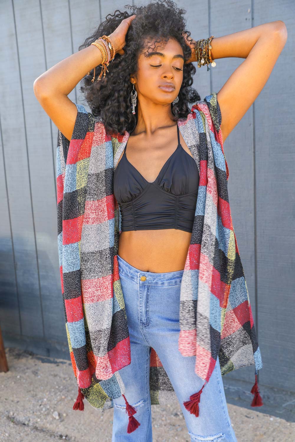 Multi-color Buffalo Checkered Kimono - NeoKira Unlimited