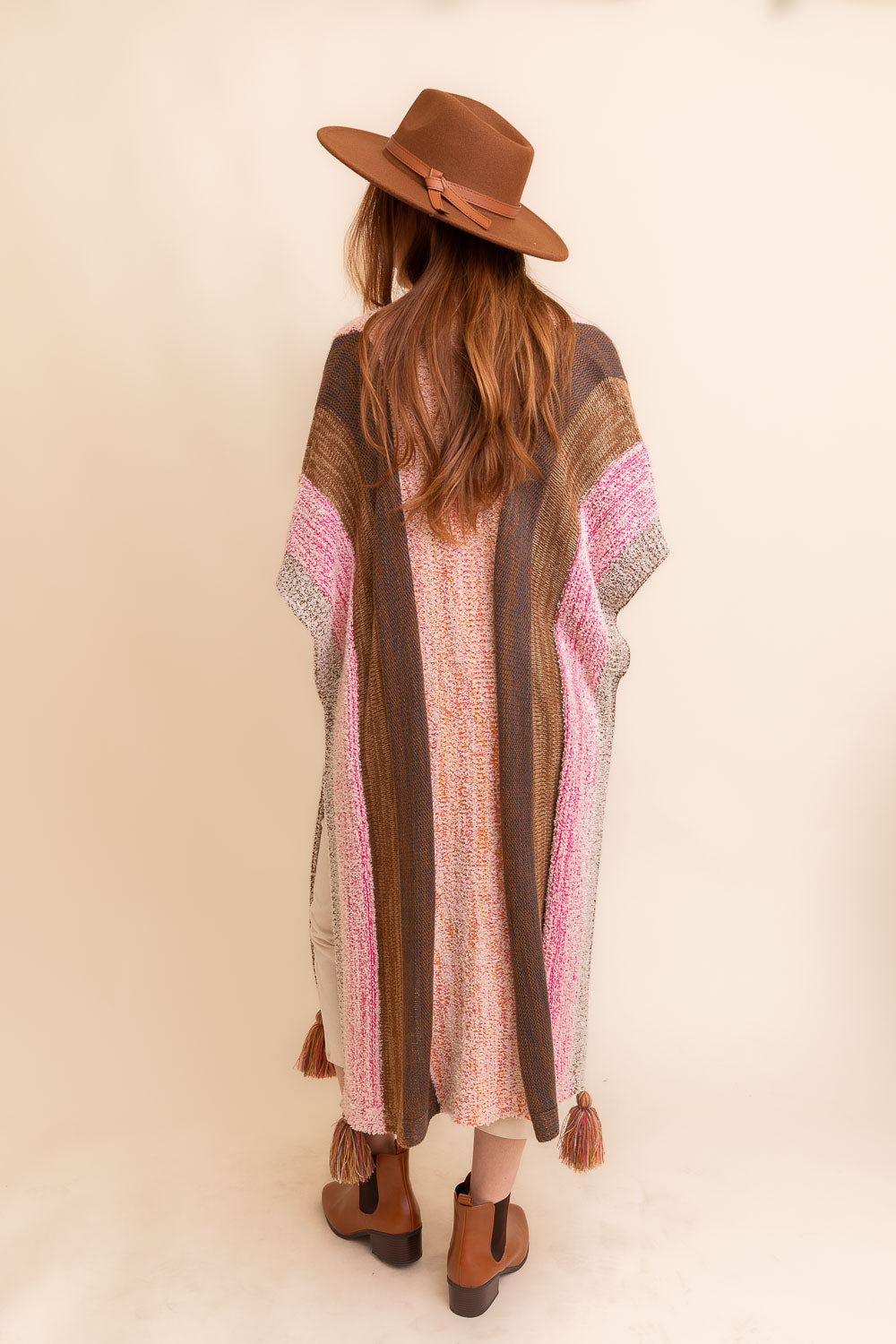 Multi-color Striped Tassel Poncho - NeoKira Unlimited