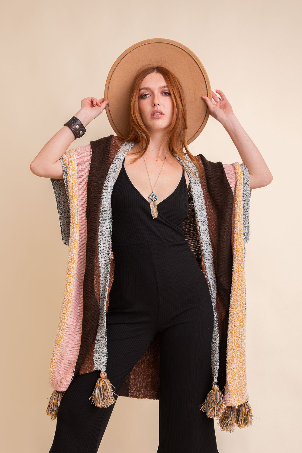 Multi-color Striped Tassel Poncho - NeoKira Unlimited