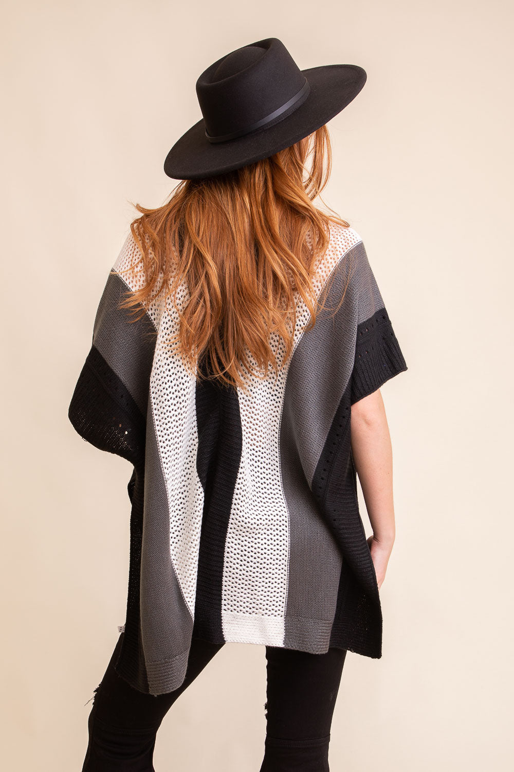 Multi-colored Striped Knit Poncho Ponchos Leto Collection   