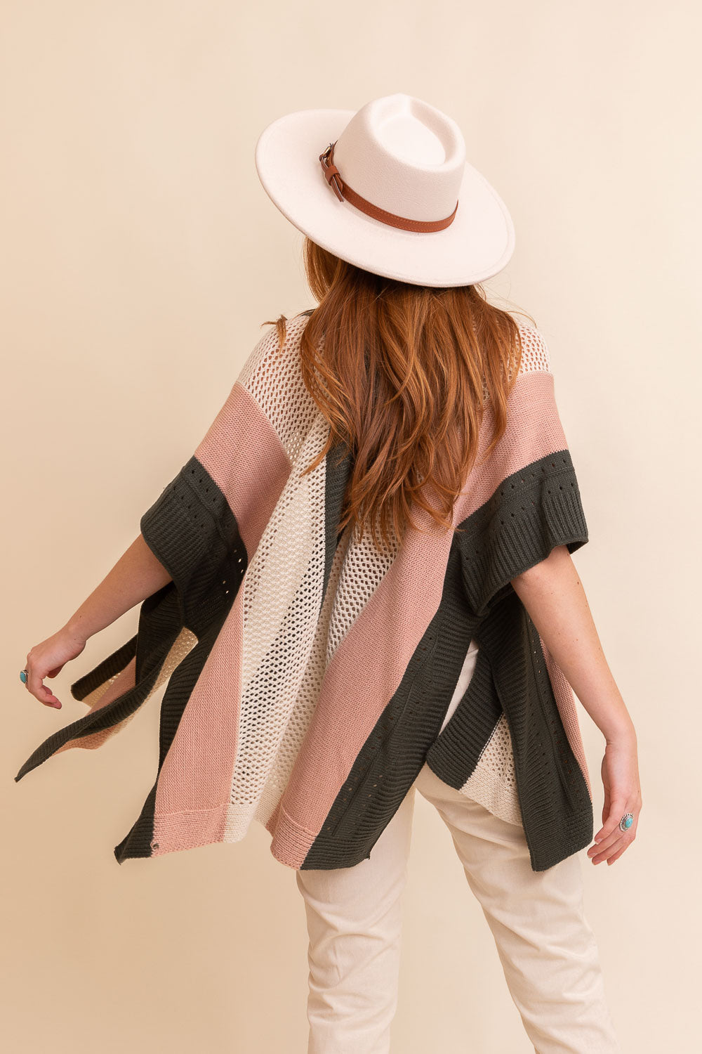 Multi-colored Striped Knit Poncho Ponchos Leto Collection   