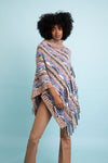 Multicolor Marled Knit Turtle Neck Poncho Ponchos Leto Collection One Size Blue/Brown 