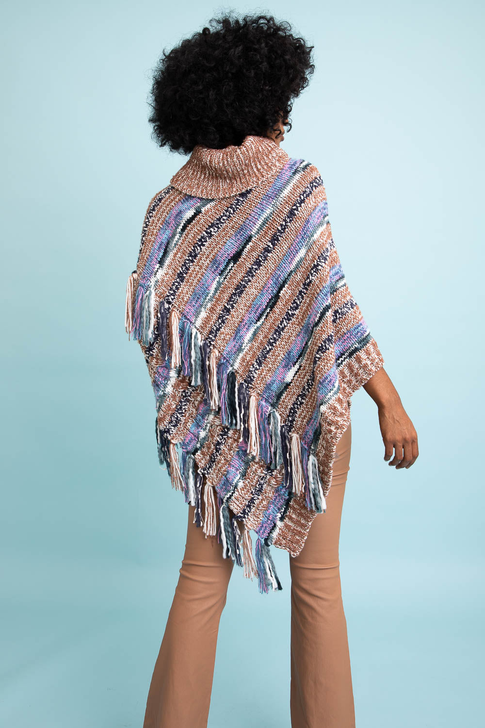 Multicolor Marled Knit Turtle Neck Poncho Ponchos Leto Collection   